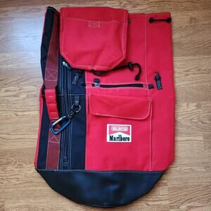 Vintage Marlboro Unlimited Large Red Sling Duffle Bag Cinch Bag Hiking READ